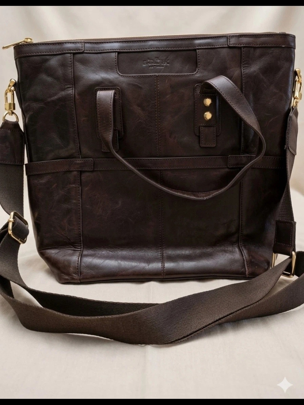 Laundry By Shelli Segal Dark Brown Leather Laptop Tote